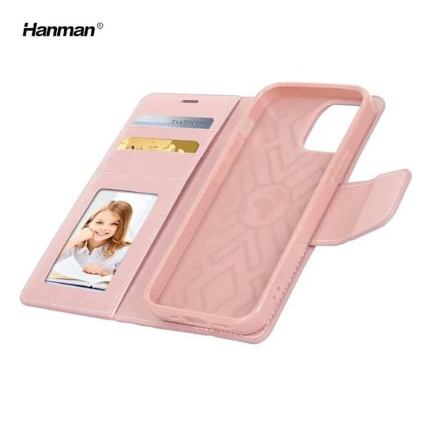 Apple iPhone 13 Pro Max - Hanman Mill Flip Case mit 3 Kartenfächern, roségold