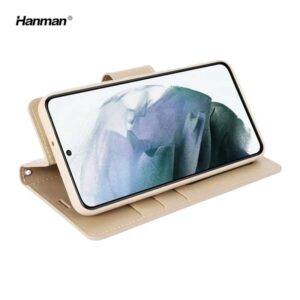 Samsung Galaxy S21 FE 5G - Custodia Hanman Mill con 3 scomparti per carte di credito, oro