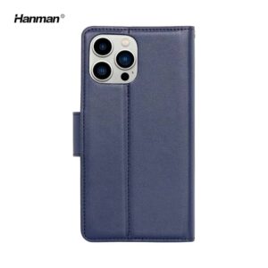 Apple iPhone 13 Pro - Hanman Mill Flip Case avec 3 emplacements pour cartes, bleu foncé