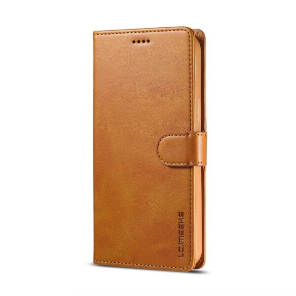 iPhone 13 Mini - LC.IMEEKE Etui portefeuille avec 2 compartiments pour cartes & fermeture magnétique, marron clair/orange – Image 2