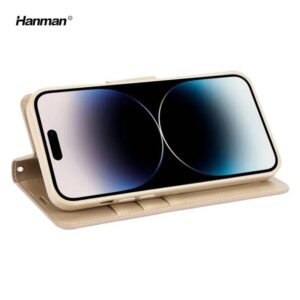 Apple iPhone 16 Plus - Hanman Mill Flip Case mit 3 Kartenfächern, gold