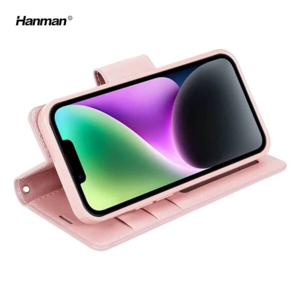 Apple iPhone 11 - Custodia Hanman Mill con 3 scomparti per carte, oro rosa - immagine 3