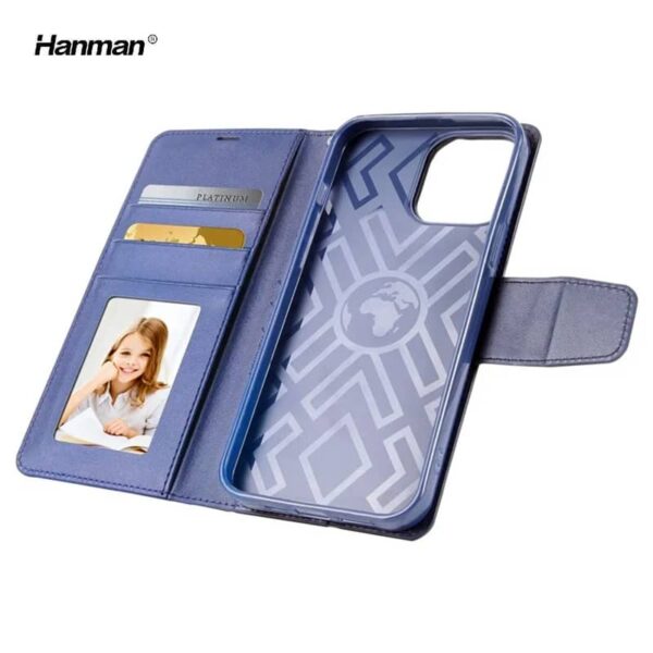 Apple iPhone 13 Pro Max - Hanman Mill Flip Case avec 3 emplacements pour cartes, bleu foncé