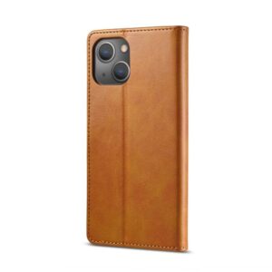 iPhone 13 Pro - Etui portefeuille LC.IMEEKE avec 3 compartiments pour cartes & fermeture magnétique, marron clair/orange