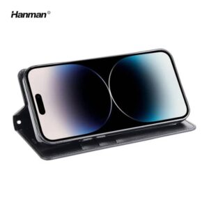 Apple iPhone 16 Plus - Hanman Mill Flip Case mit 3 Kartenfächern, schwarz