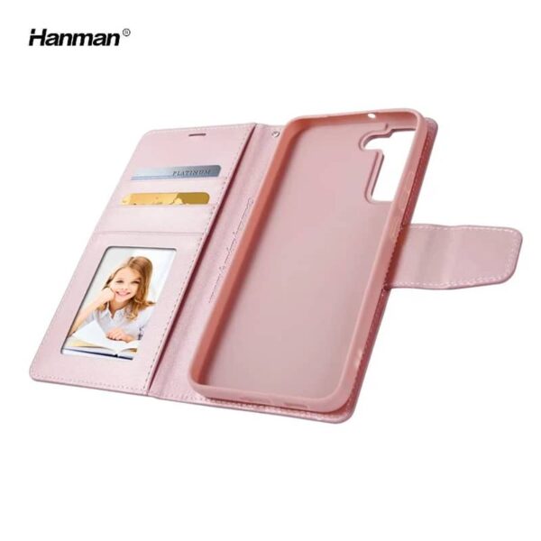 Apple iPhone 14 - Hanman Mill Flip Case with 3 card slots, rose gold