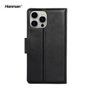 Apple iPhone 16 Plus - Hanman Mill Flip Case avec 3 emplacements pour cartes, noir