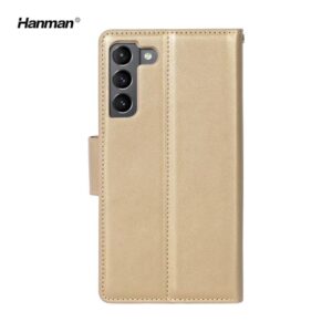 Samsung Galaxy S21 FE 5G - Custodia Hanman Mill con 3 scomparti per carte di credito, oro