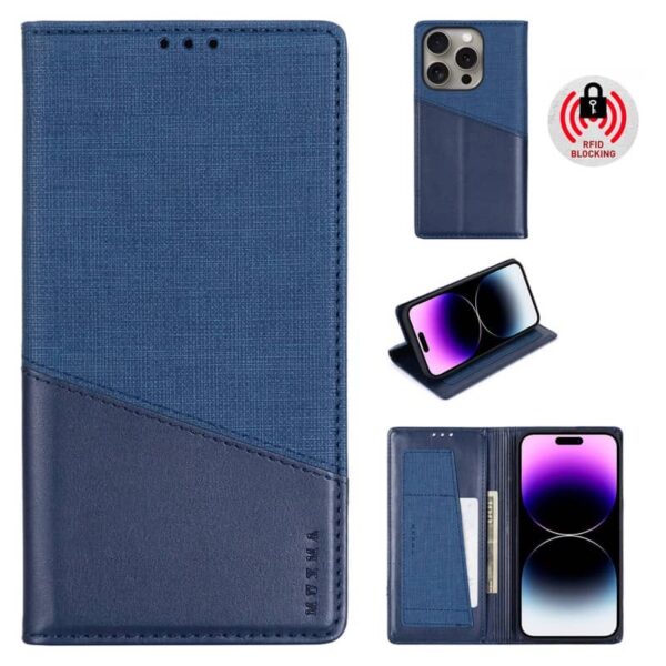 iPhone 16 Pro - Muxma zwei Kartenfächer Flip Case blau – Bild 3