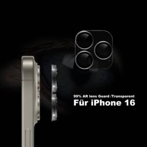 ANANK iPhone 16 / 16 Plus - Vetro blindato della fotocamera posteriore - 99AR Corning Glass - Protezione a doppia lente, trasparente