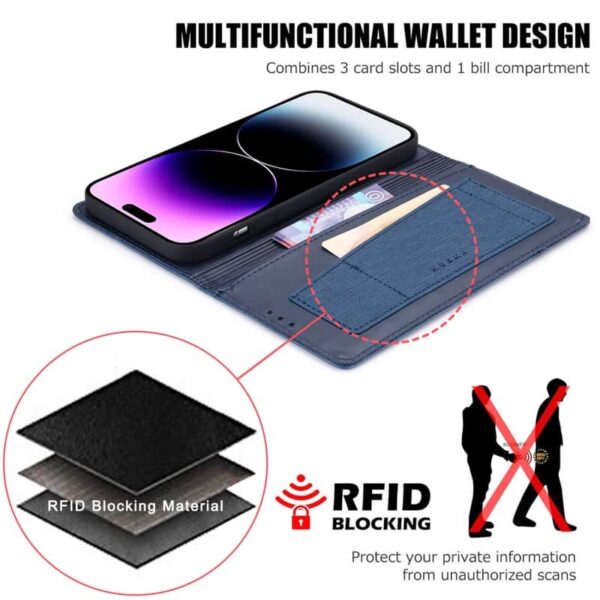 iPhone 16 Pro - Muxma zwei Kartenfächer Flip Case blau – Bild 4