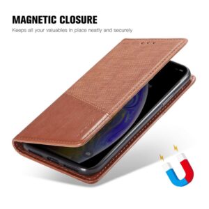 iPhone 16 Pro Max - Custodia flip Muxma a due scomparti per carte di credito marrone