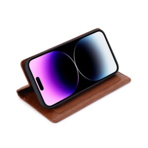 iPhone 16 Pro Max - Custodia flip Muxma a due scomparti per carte di credito marrone