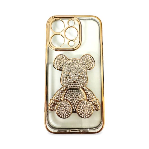 Phone 14 - Bär mit Diamant-Design Etui, Glitzernd & Stilvoll, Gold