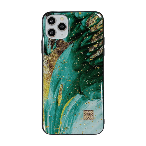 iPhone 14 Pro - Custodia Premium Emerald Flow con elegante design verde e oro, TC Case D75