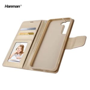 Samsung Galaxy A6 (2018) - Hanman Mill Flip Case mit 3 Kartenfächern, gold
