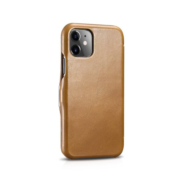 iPhone 11 - iCarer Luxury Series étui à rabat en cuir véritable marron (RIX1108-GG)