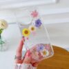 iPhone 14 Pro Max - Transparent back case with real flowers and gold accents, colorful