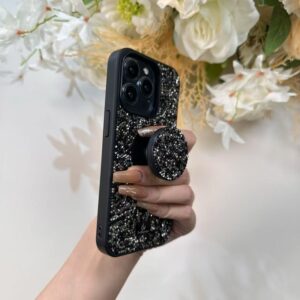 Custodia per iPhone 14 Pro - The Bling World, design lucido con funzione stand, argento