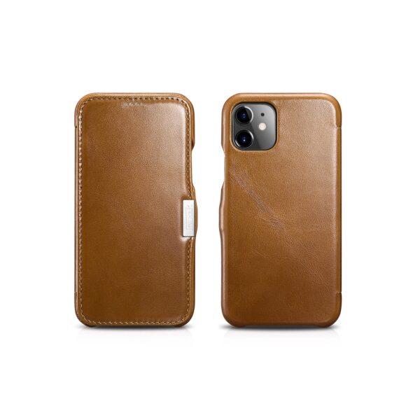 iPhone 11 - Custodia flip in vera pelle iCarer Serie Luxury marrone (RIX1108-GG) - immagine 9