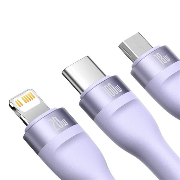 Baseus Flash series Ⅱ 3-in-1 fast charging cable type-C to M+L+C 100W 1.5m purple (CASS030205) - Image 5