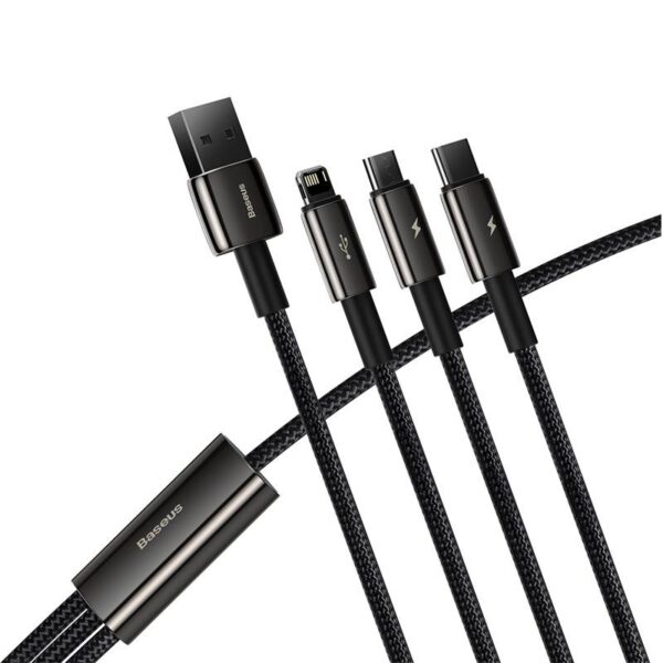 Baseus - Tungsten Gold - 3-in-1 Schnellladekabel USB auf M+L+C, 3.5A 1.5m, Schwarz (CAMLTWJ-01) – Bild 8