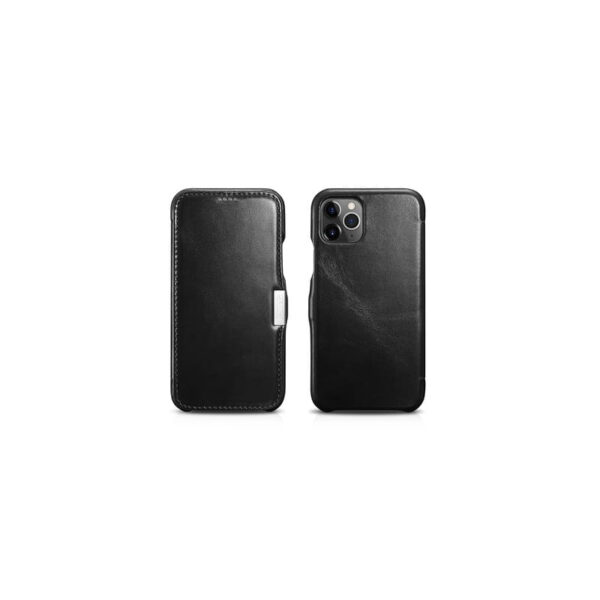 iPhone 11 Pro - iCarer Luxury Series (Side-open) Echtleder Flip-Case, schwarz