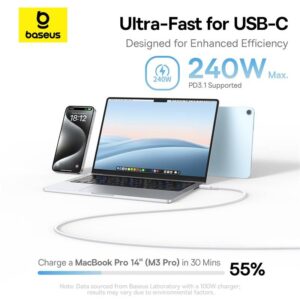 Baseus - PicoGo Series - Câble de recharge rapide magnétique USB-C vers USB-C, 240W 1m, blanc lune (P10376800211-00)