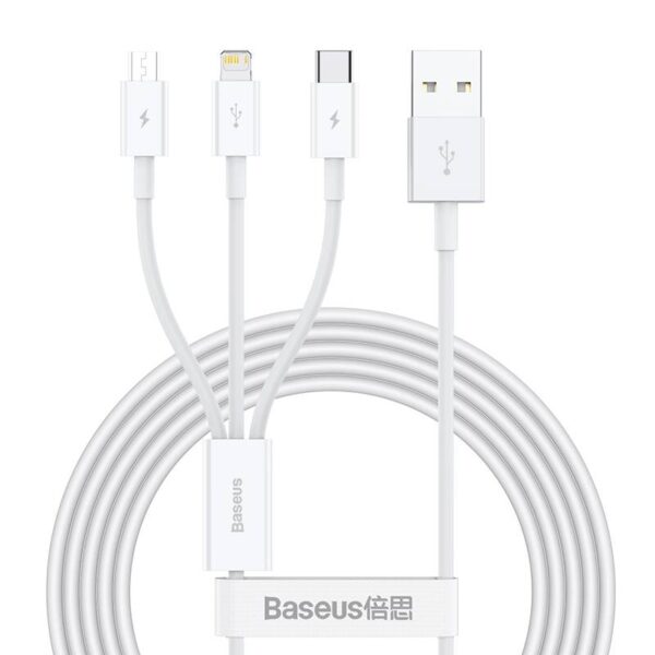 Baseus - Superior Serie - Câble de recharge rapide USB vers M+L+C, 3.5A 1.5m, Blanc (CAMLTYS-02)