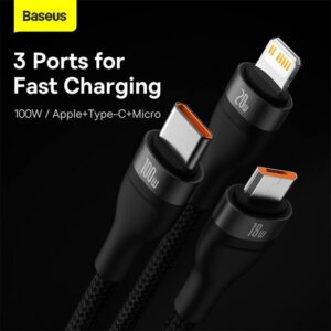 Baseus - Flash series Ⅱ - 2-in-1 charging cable U+C to M+L+C, 100W 1.2m, black (CASS030101)