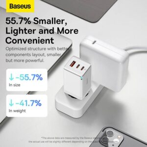 Baseus - GaN5 Pro - Caricabatterie rapido 2C+U, 65W EU, bianco (CCGP120202)