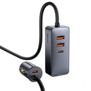 Baseus - Share Together PPS - Chargeur rapide multi-ports pour voiture, 120W 2U+2C, gris (CCBT-A0G)