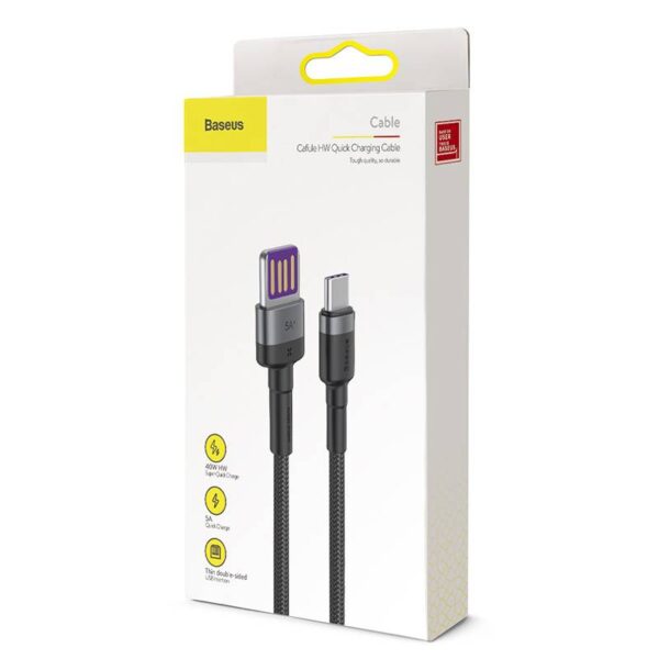 Baseus - Cafule HW - Cavo di ricarica rapida USB Tipo-C, 40W 1m, grigio-nero (CATKLF-PG1) - immagine 3