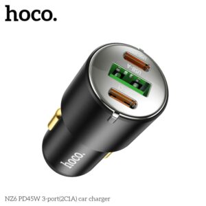 Hoco NZ6 PD 45W Caricabatterie per auto a 3 porte (2x USB-C / 1x USB-A), nero