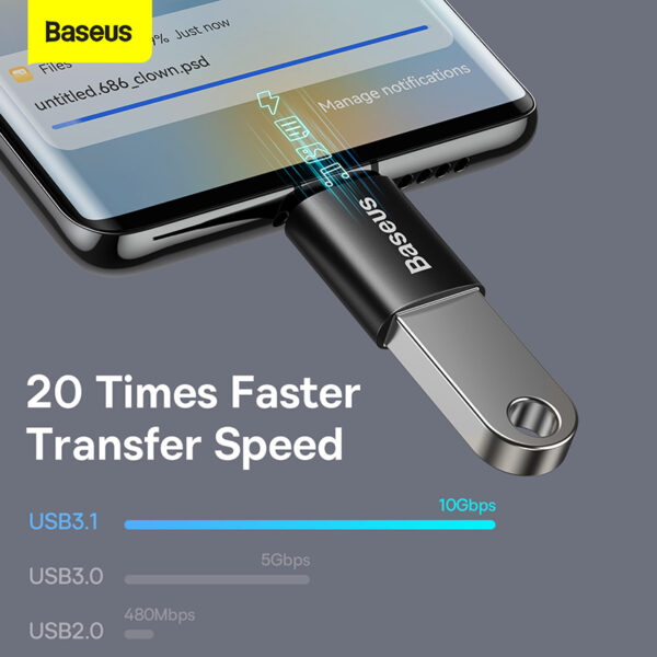 Baseus - Serie Ingenuity - Mini adattatore OTG da Tipo-C a USB-A 3.1, nero (ZJJQ000001) - immagine 6