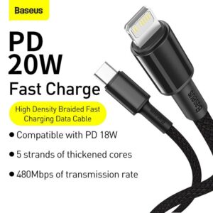 Baseus - High Density Fast Charging Cable Type-C to iP PD, 20W 2m, Black (CATLGD-A01)