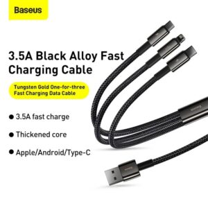 Baseus - Tungsten Gold - 3-in-1 fast charging cable USB to M+L+C, 3.5A 1.5m, Black (CAMLTWJ-01)