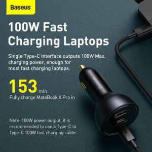 Baseus - Quick Charge - Chargeur rapide multi-ports pour voiture, 160W, Gris (TZCCZM-0G)