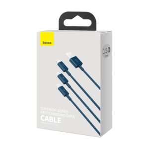 Baseus - Serie Superior - Cavo di ricarica rapida USB a M+L+C, 3,5A 1,5m, blu (CAMLTYS-03)