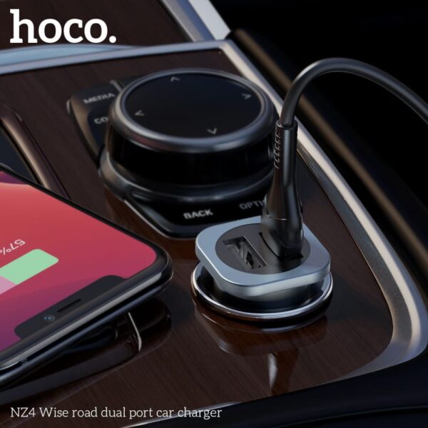 Hoco NZ4 Wise Road Dual Port Auto-Ladegerät, grau, für Smartphones und Tablets, schnelle Ladefunktion, grau – Bild 4