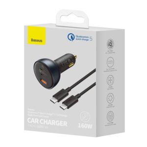 Baseus - Quick Charge - Multi-port fast charger for car, 160W, gray (TZCCZM-0G)