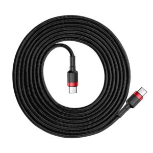 Baseus - Cafule - Câble de charge rapide Type-C PD2.0 60W, 2m, rouge + noir (CATKLF-H91)