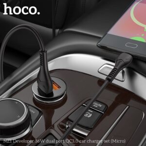 Hoco NZ1 Developer 36W Dual Port QC3.0 Car Charger Set (Micro-USB to USB), black