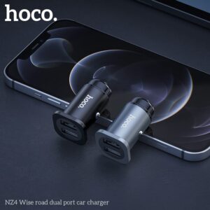 Hoco NZ4 Wise Road dual port car charger, gray, for smartphones and tablets, fast charging function, gray