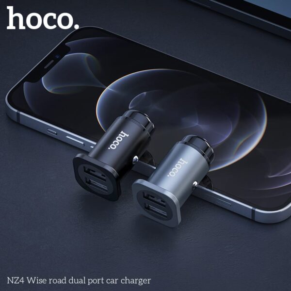 Hoco NZ4 Wise Road Dual Port Auto-Ladegerät, grau, für Smartphones und Tablets, schnelle Ladefunktion, grau – Bild 3