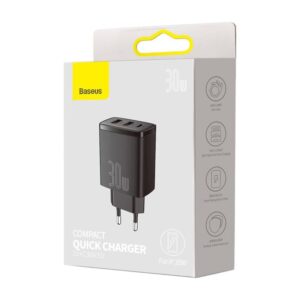 Baseus - Caricabatterie rapido compatto 2U+C, 30W EU, nero (CCXJ-E01)