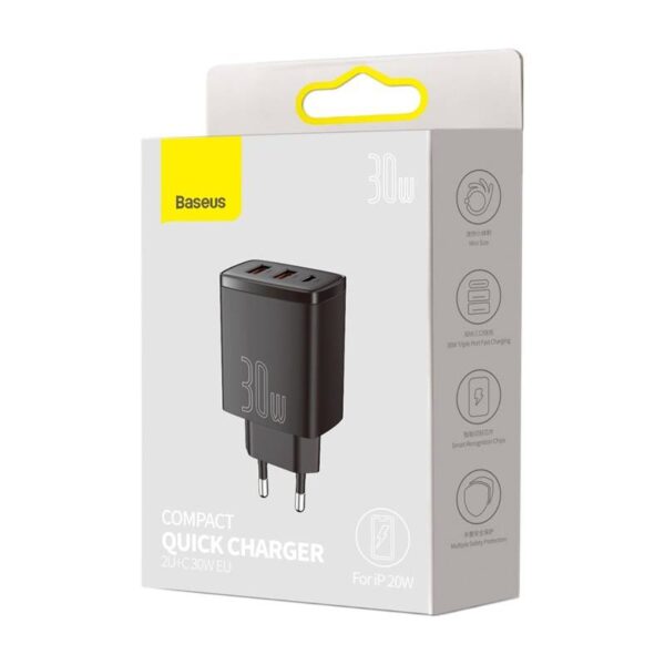 Baseus - Compact - Fast charger 2U+C, 30W EU, Black (CCXJ-E01) - Image 2