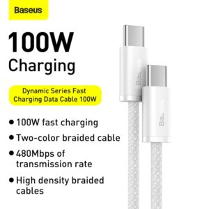 Baseus - Série Dynamic - Câble de charge rapide type-C vers type-C, 100W 1m, blanc (CALD000202)