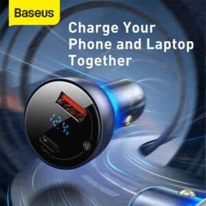 Baseus - Particular - Car charger with digital display, 65W, dark gray (CCKX-C0G)