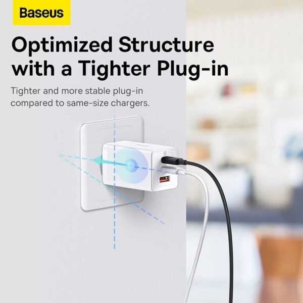 Baseus - GaN5 Pro - Schnellladegerät 2C+U, 65W EU, Weiss (CCGP120202) – Bild 7